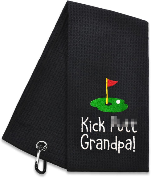 Hafhue Kick Put Grandpa Embroidered Golf Towel, Golf Gift for Dad, Grandpa, Birthday for Golf Fans
