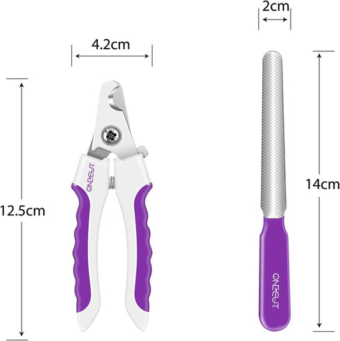 OneCut 4.7" Small Dog & Cat Nail Clipper, Stainless Steel Trimmers for Rabbits, Kittens, and Small Animals (Purple)