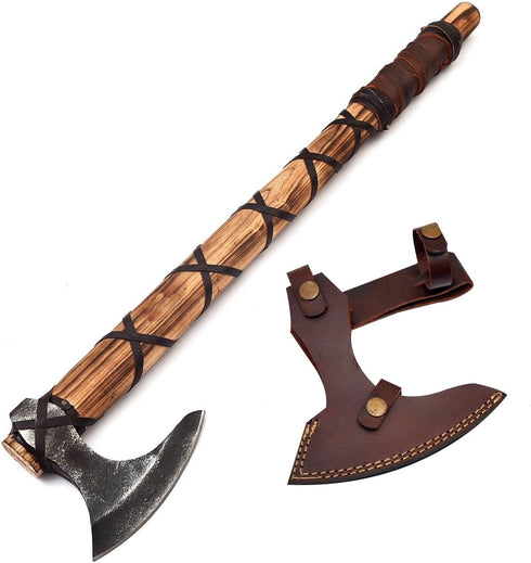 Viking Axe Real Handmade Carbon Steel Ragnar Lothbrok Hunting Axe with Leather Sheath