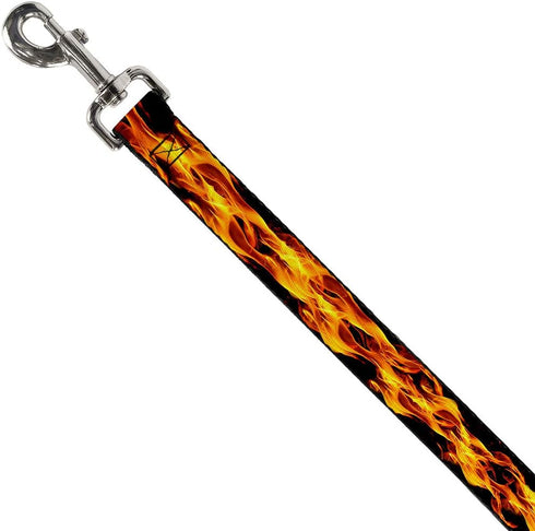 Dog Leash Flames Vivid Black Orange 6 Feet Long 0.5 Inch Wide