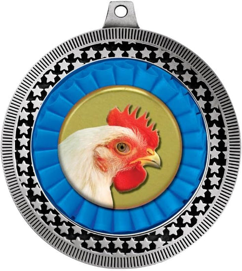 2.75" Silver Chicken Medal Award with Neck Ribbon