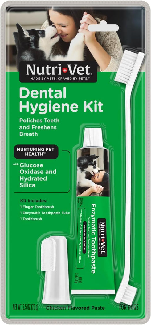 Nutri-Vet Dental Hygiene Kit for Dogs - Finger Toothbrush and Enzymatic Toothpaste