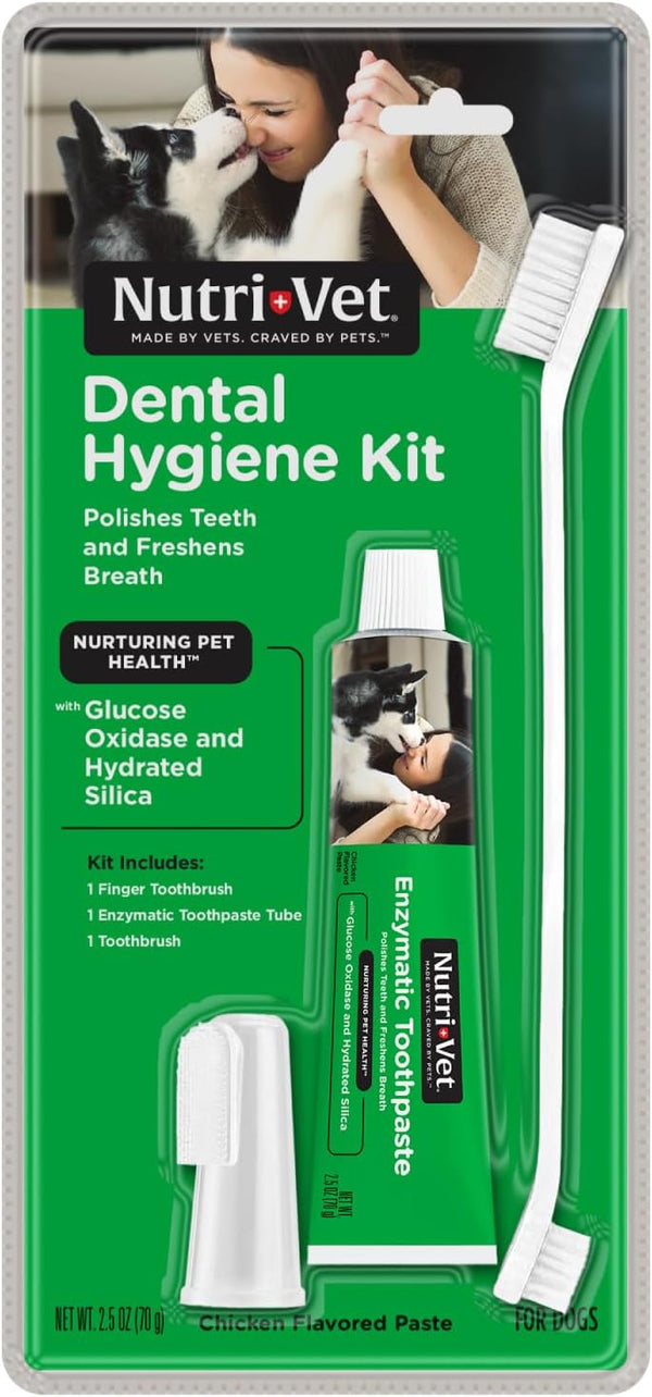 Nutri-Vet Dental Hygiene Kit for Dogs - Finger Toothbrush and Enzymatic Toothpaste