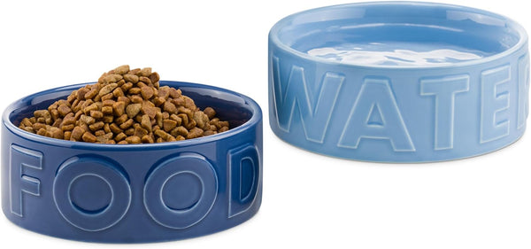 Navaris Dog Food and Water Bowl Set - 16 cm Ceramic Bowls for Medium and Large Dogs, 700 ml Feeding Dish