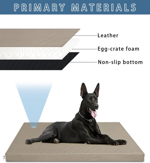 Leather XL Dog Bed - Waterproof Hair Resistant - Washable Covers - Easy Clean Orthopedic Egg Crate Foam