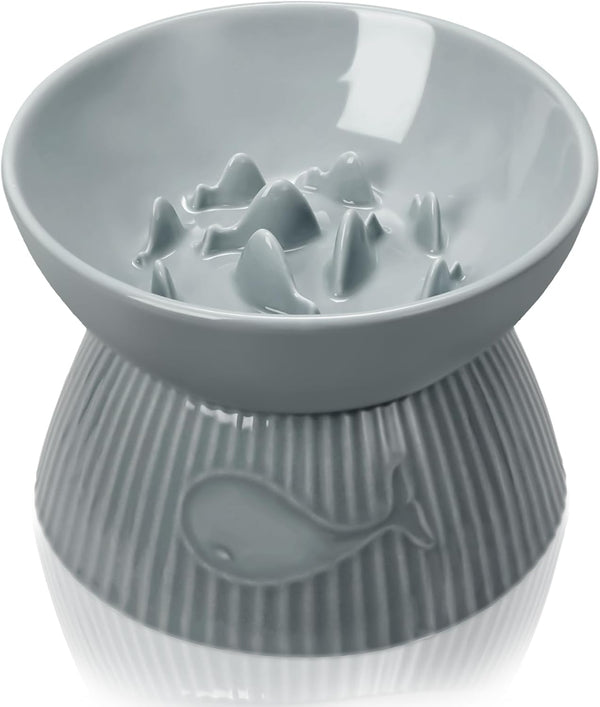 Elevated Slow Feeder Bowl for Cats and Small Dogs, Ceramic Anti-Tipping & Spill-Proof, Easy to Clean, No Black Chin