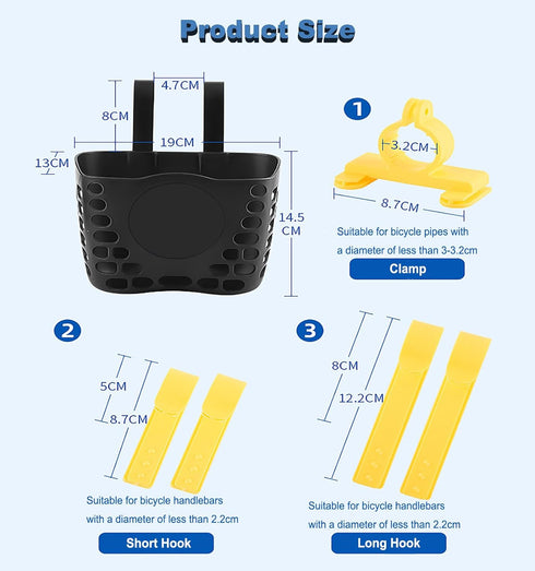 Kids Bike Basket, Adjustable Straps Bicycle Front Basket for Boys Girls, Strong Load Handlebar Basket for Outdoor