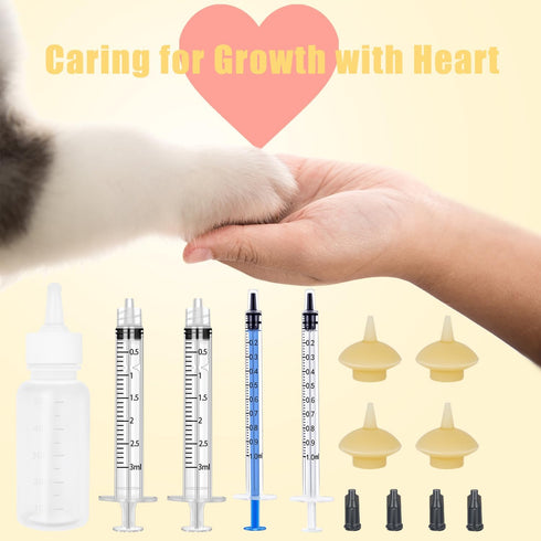 4) Mini Pet Feeding Bottle and Syringes with Nipples for Small Cat Dog Animals (Model
