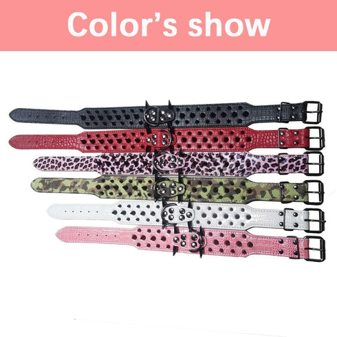 Spiked Dog Collar, Adjustable Anti-Bite Protect Pets Neck for Medium Large Breed Dogs, Black Rivets 2-Inch Wide