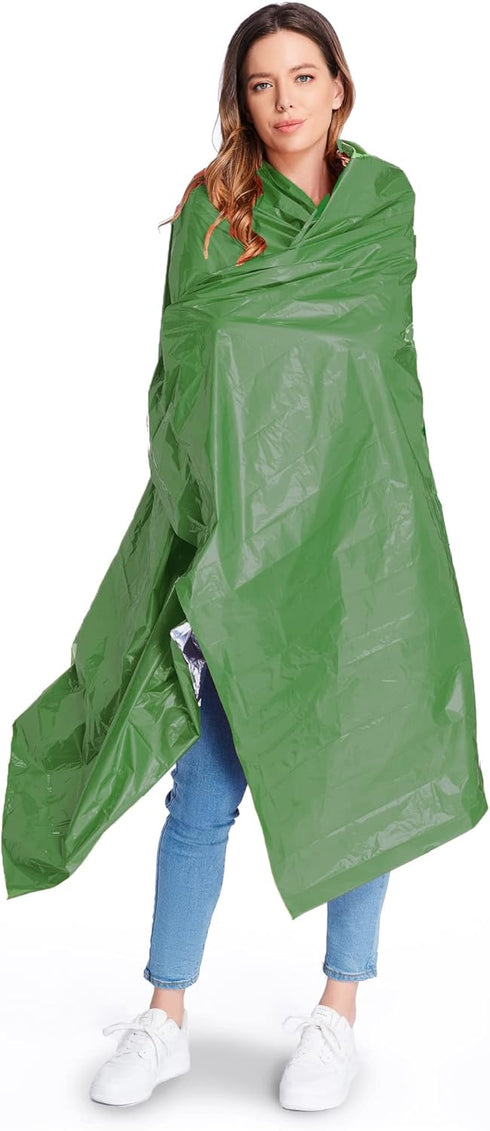 Mylar Emergency Blankets (4 Pack) - Heavy Duty Thermal Survival Blankets 82" x 62" for Camping and First Aid, Green