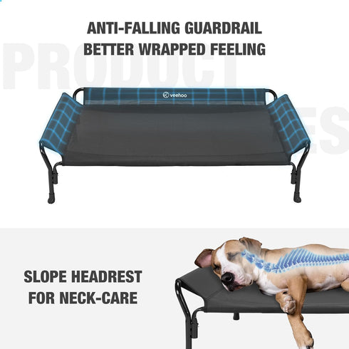 Veehoo Cooling Raised Dog Bed - Guardrail Elevated Bed, Chewproof Frame with Washable Breathable Teslin Mesh, Non-Slip