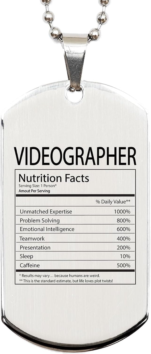 DesiDD Funny Videographer Gifts - Nutrition Facts Dog Tag Necklace for Video Producer