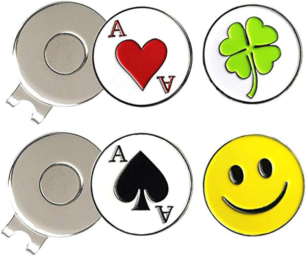 Golf Ball Marker Hat Clip, Stainless Iron Golf Gift for Men Women (2 Hat Clips with 4 Markers)