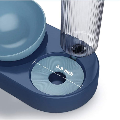 Raised Cat Food Bowls with Automatic Water Bottle, Adjustable Tilted Feeding Dishes for Cats and Dogs (Blue)