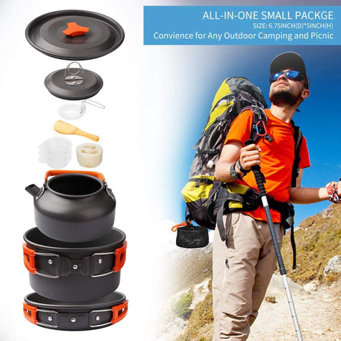 Gutsdoor Camping Cookware Set - Lightweight Stackable Pot Pan Bowls with Storage Bag for Outdoor Hiking