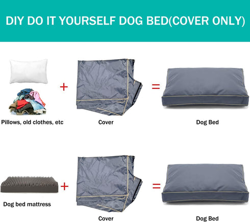 Waterproof Dog Bed Cover 30Lx20Wx4H Inch, Heavy Duty Oxford Replacement Cover with Zipper, Grey, Cover Only