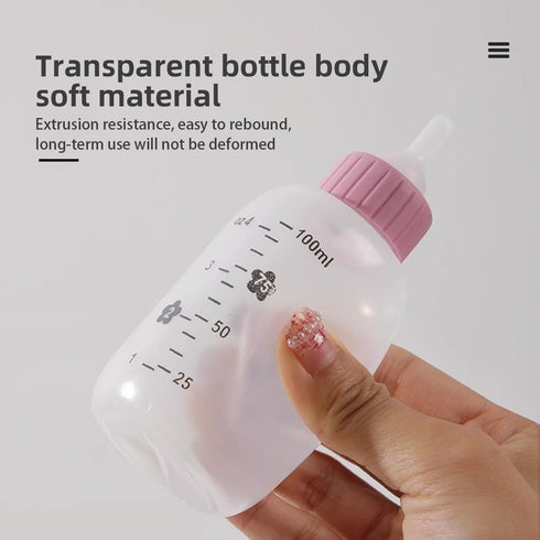 Pet Feeding Bottle Kit with Mini Nipples for Kittens and Puppies - Pink