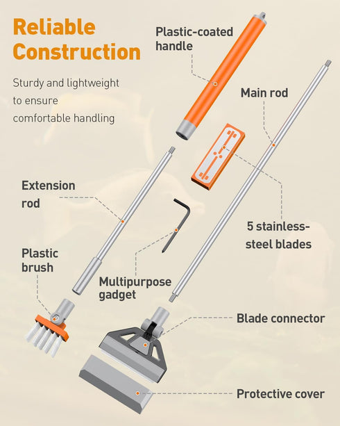 5 26 Inch Pawfly Aquarium Algae Scraper Cleaner Fish Tank Brush with Stainless Steel Blades, Aquarium Glass Scraper