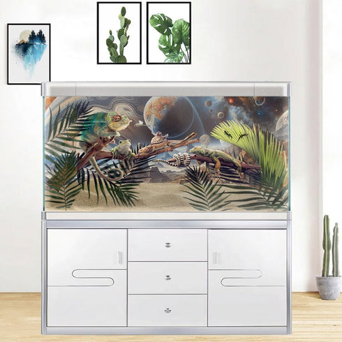 Cosmic Spaceterrarium Background, 24X16IN Aquarium Reptile Habitat with Cool Parallel Space Theme and Double-Sided Tape