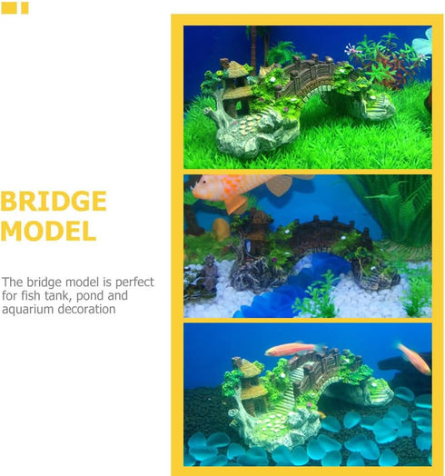 Totority Driftwood Fish Tank Decor Arch-Bridge Drawbridge with Grass for Aquarium Landscaping