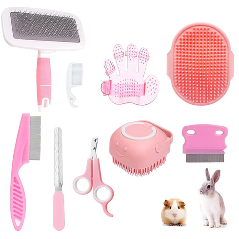 KEEPLKVOC 9PCS Small Animal Grooming Kit, Cleaning Brush Removes Loose Hair, Pet Bath