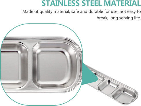 Compartment Pet Tray Food Bowls - 2pcs Stainless Steel Divided Pet Dishes for Kitten Small Dogs Food Water Feeder