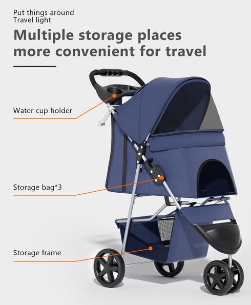 3 OS MOTOR Pet Stroller with Wheels for Small/Medium Pets, Portable Travel Foldable Carrier Jogger for Dog Cat Puppy