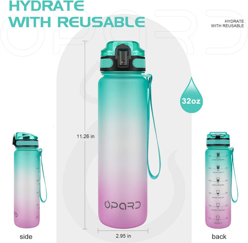 Opard 30oz/32oz Sports Water Bottle with BPA Free Tritan, Leak Proof Flip Top Lid, Reusable Plastic for Gym and Outdoor