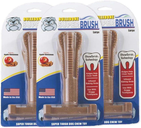 Bullibone SuperBrush Dog Teeth Cleaning Stick - Long Lasting Nylon Apple Cinnamon Chew Toy for Oral Care
