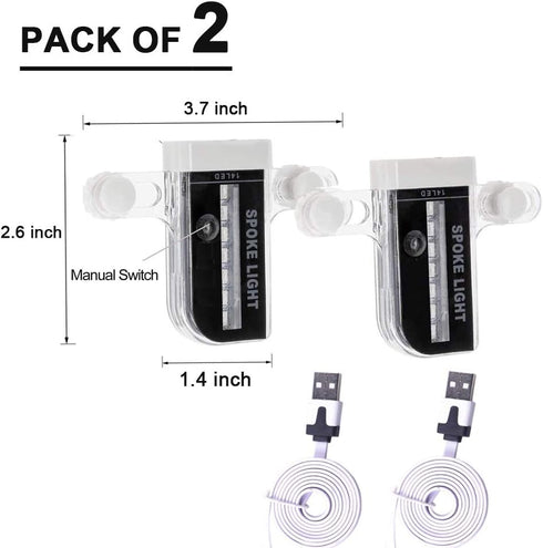 Solhice 2 Tire Rechargeable LED Bike Wheel Lights, Waterproof Bicycle Spoke Lights, 30 Patterns for Night Riding