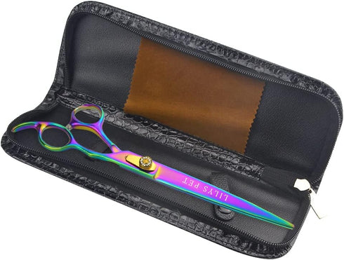 LILYS PET HIGH-END SERIES 8-Inch Japan 440C Rainbow Color Pet Grooming Straight Cutting Scissors for Dogs and Cats