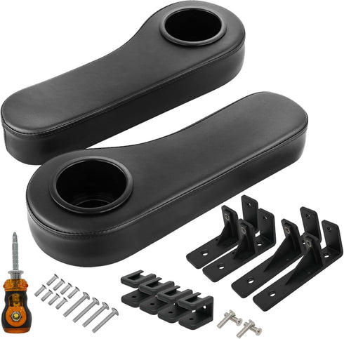 Golf Cart Armrest with Cup Holder for EZGO Club Car Yamaha, No Drilling Required Rear Seat Kits