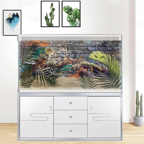 Graffiti Brick Wall Aquarium Background, Art Theme Fish Tank Background 48X18IN