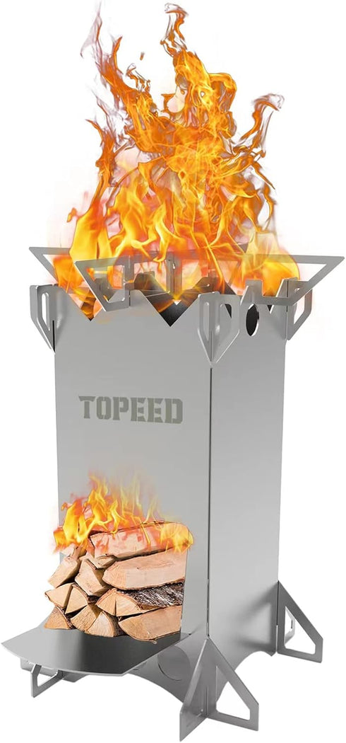 Portable Stainless Steel Backpacking Camping Rocket Stove for Outdoor Cooking, Hiking, Survival, Picnic BBQ