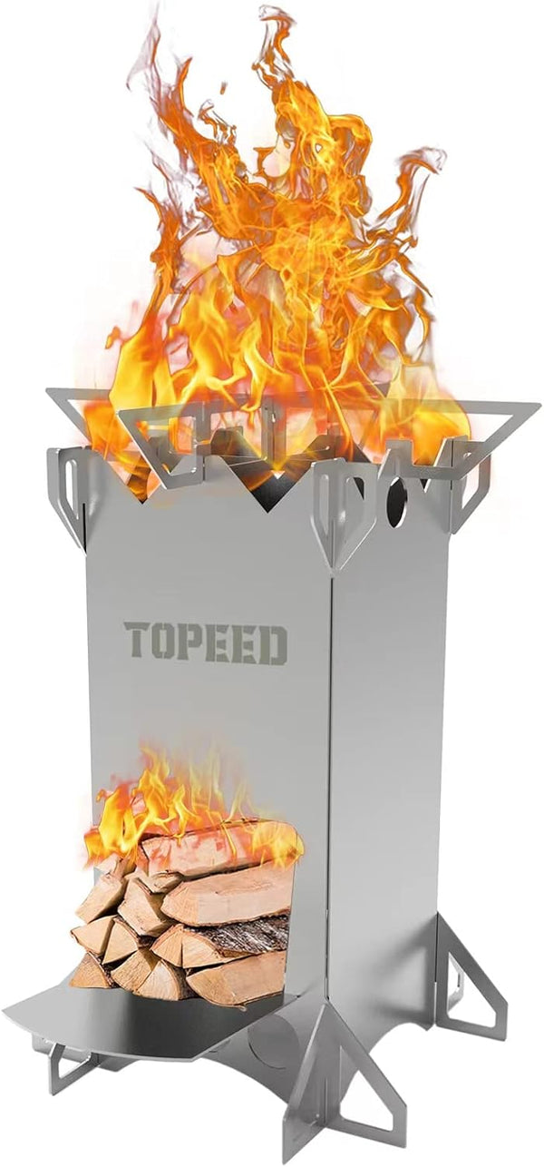 Portable Stainless Steel Backpacking Camping Rocket Stove for Outdoor Cooking, Hiking, Survival, Picnic BBQ