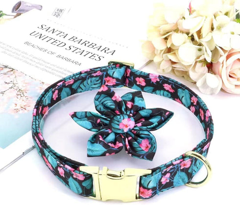 Beirui Cute Girl Dog Collars for Small Medium Large Dogs, Floral Patterns for Wedding Holiday, Neck 12-18", Green-3