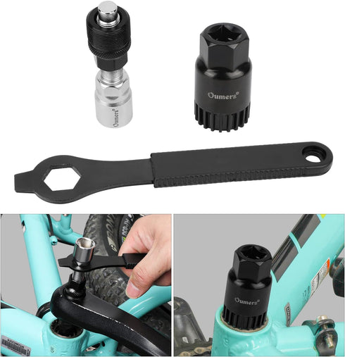 Oumers Bike Crank Puller Tool Set, Bike Bottom Bracket Remover with 17mm, 16mm, 15mm Spanner Wrench