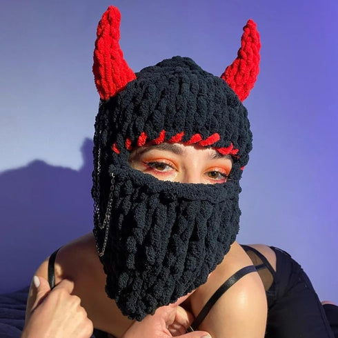Thickened Crochet Knit Balaclava Hat for Women Girls, Funny Long Bunny Ears Beanie with Scarf Mask Thermal Headwear