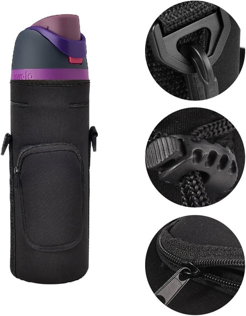 Neoprene Carrier Water Bottle Insulation Sleeve, Waterproof Anti-Slip Pouch with Shoulder Strap for Owala 24 oz Bottle