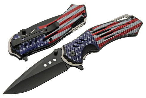 SZCO Supplies 300552-US American Flag Assisted Open Liner Lock Folding Knife, 8" Length, Red/White/Blue