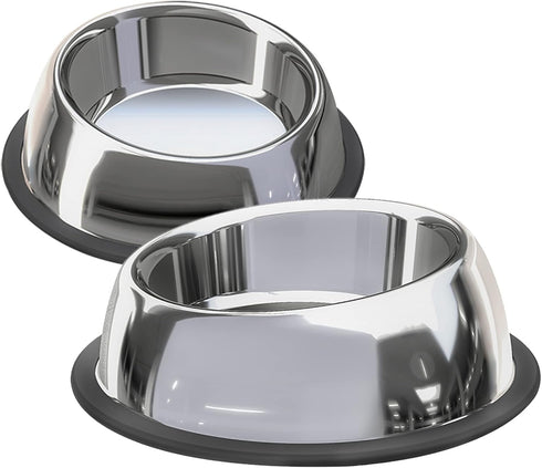 Stainless Steel Slanted Dog Bowl, 2 Pack, Removable Non-Slip Rubber Ring, Stackable Pet Bowls, Medium-2.5Cup