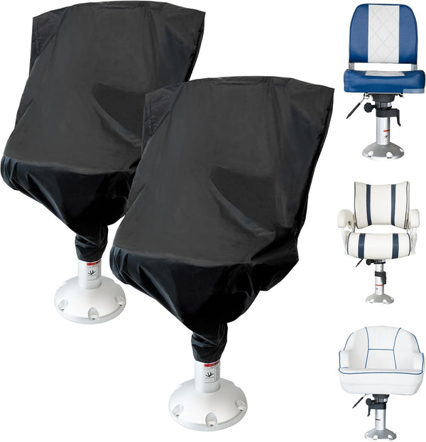 2 Pack Black Boat Seat Covers, 900D Heavy Duty Waterproof Boat Folding
