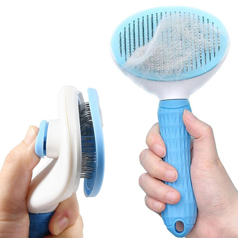 Dog Brush for Shedding, Self-Cleaning Pet Brush, Blue, Removes Loose Hair and Tangles