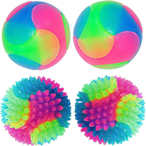 FineInno 4 Pcs Light Up Dog Balls, Flashing Elastic Glow Ball, Interactive Pet Toys for Aggressive Chewers