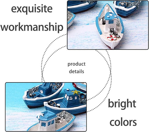 YUANGUNGUN 6-Piece Set 2.5" Mini Fishing Boats - Mediterranean Style Decor for Aquariums, Dioramas & Fairy Gardens