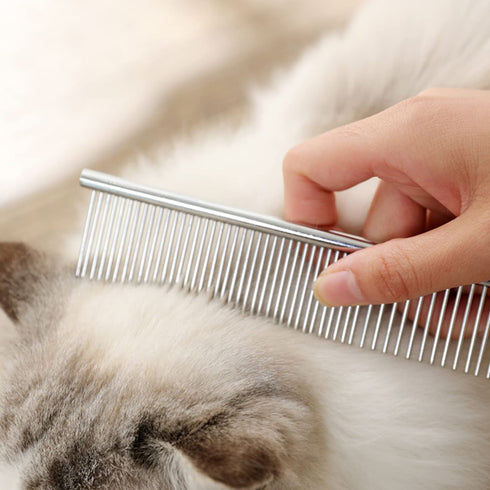 Dog Combs Cat Combs 3 Pack, Stainless Steel Grooming Combs for Dogs and Cats, Wide Tooth, Dense Tooth & Flea Comb