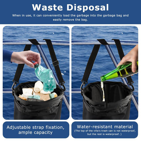 Trivolein 11.89-15.59Gal Boat Trash Can, Waterproof Nylon Boat Trash Bag Holder, Portable Foldable Marine Garbage Bin