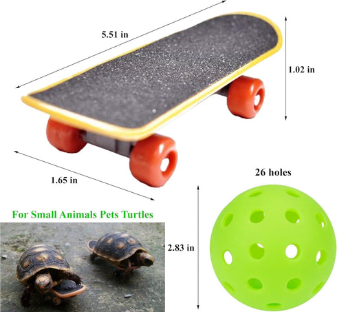4PC 3 1 Set Turtle Toys Mini Skateboards & Treat Ball Funny Habitat Finger Skateboard Silcone Food Balls Enrichment