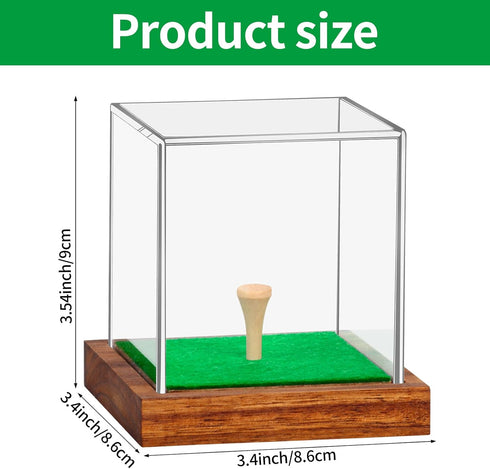 Clear Acrylic Golf Ball Display Case with Wood Base & Tee, Memorabilia Stand Cube Holder, Dust Protection Transparent