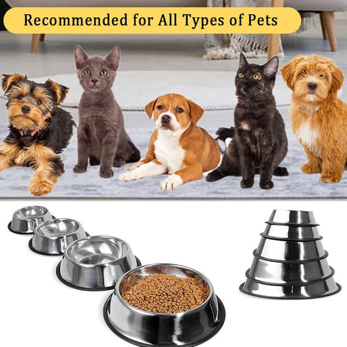 Stainless Steel Cat Bowl, 4 Pack - Non-Slip Metal Dog Bowls for Food and Water with Rubber Base